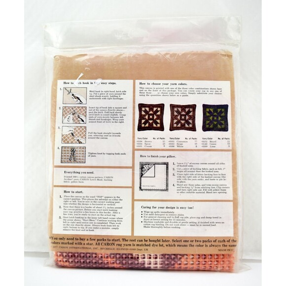 Vintage 1977 Caron Latch Hook Rug Canvas Pattern Bargello Square 27" x 27" - Picture 3 of 3